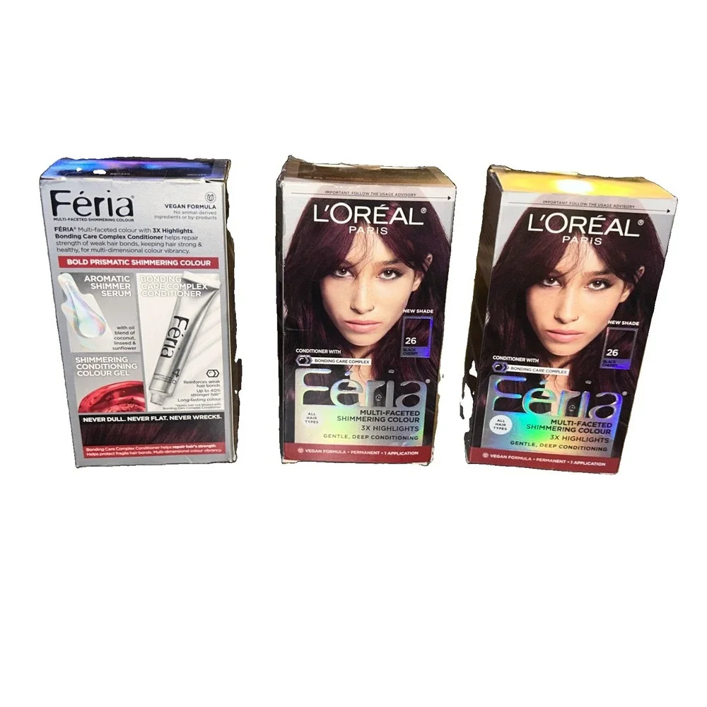L'Oreal Paris Feria 26 Black Cherry Permanent Hair Color Dye Kit Lot Of 3